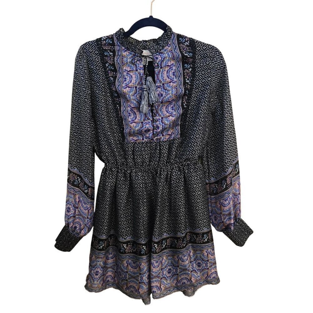Accuracy A La Plage Bohemian Ruffled Bishop Sleeve Mini Dress Size S